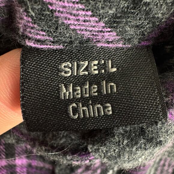 Five Brother Black Purple Plaid Flannel Button Up Shirt Women's Large - Picture 7 of 9